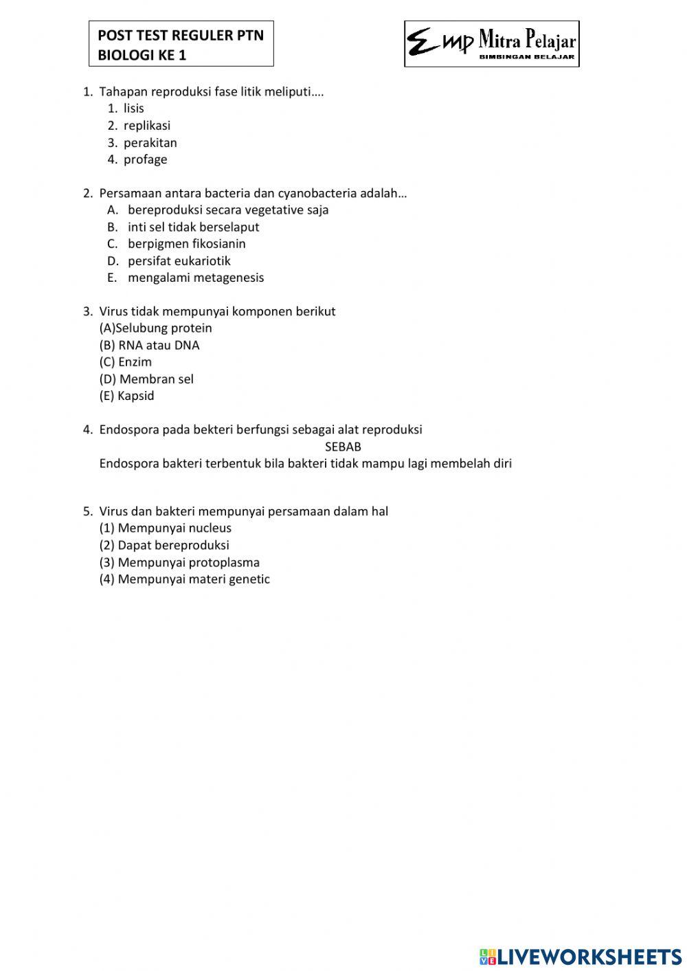 Post test reguler ptn biologi 1