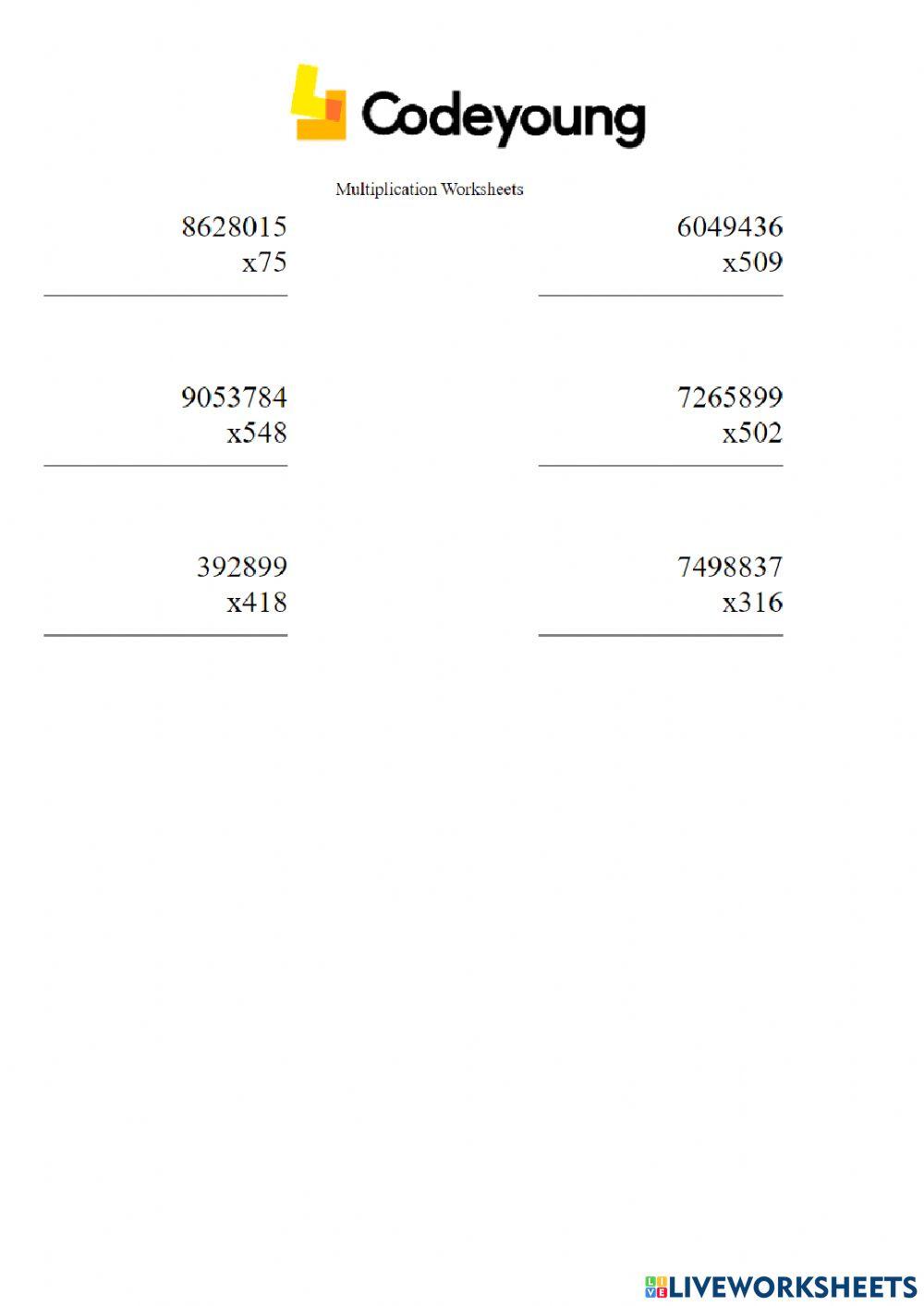 Multiplication and Division of 10-Digit Numbers Concept HW