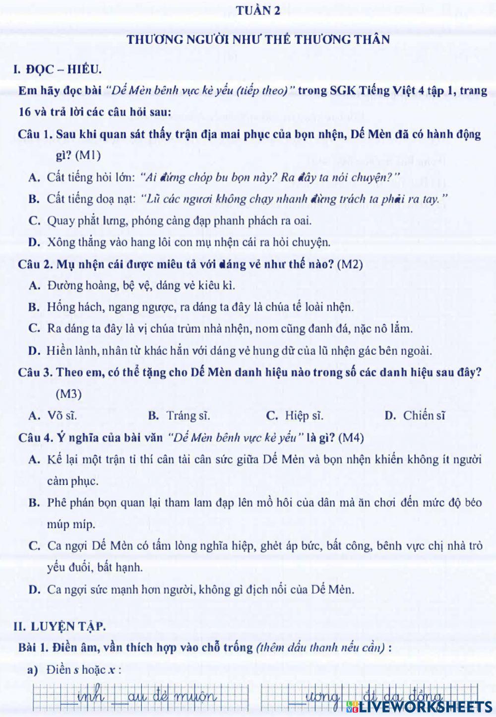 Môn Tiếng Việt 4 - Tuần 2