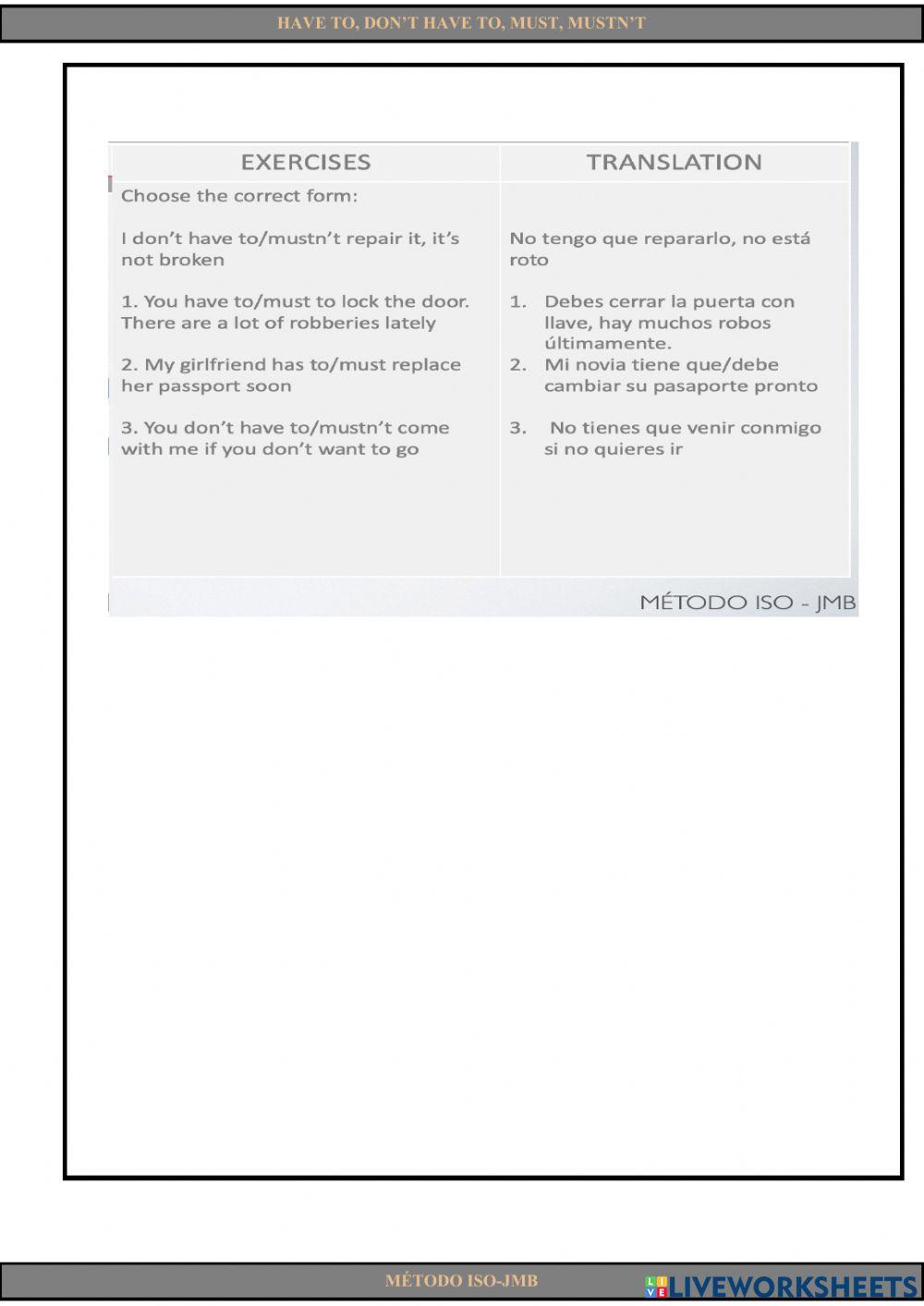Have to, don't have to, must, mustn't