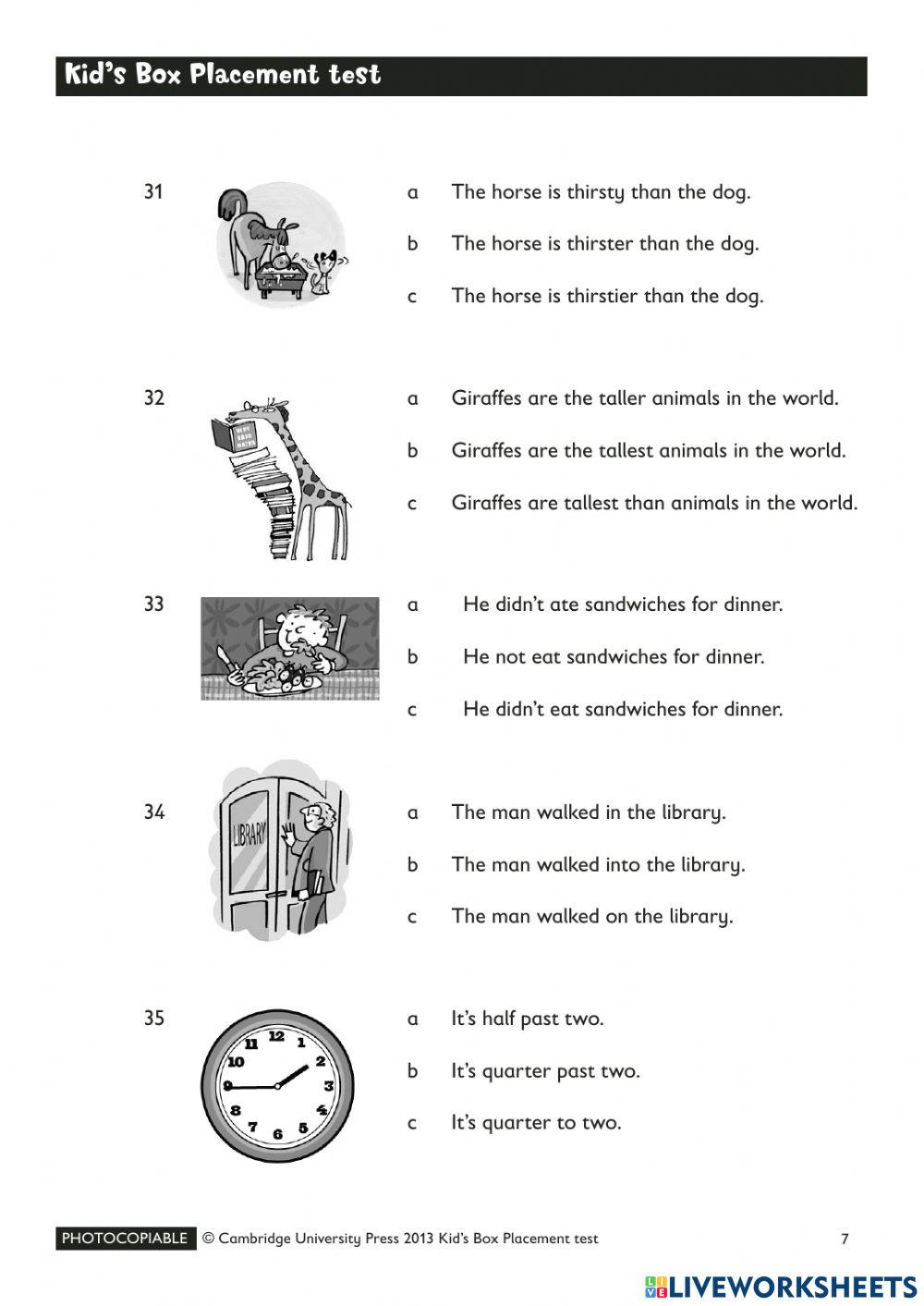 kids box placement test