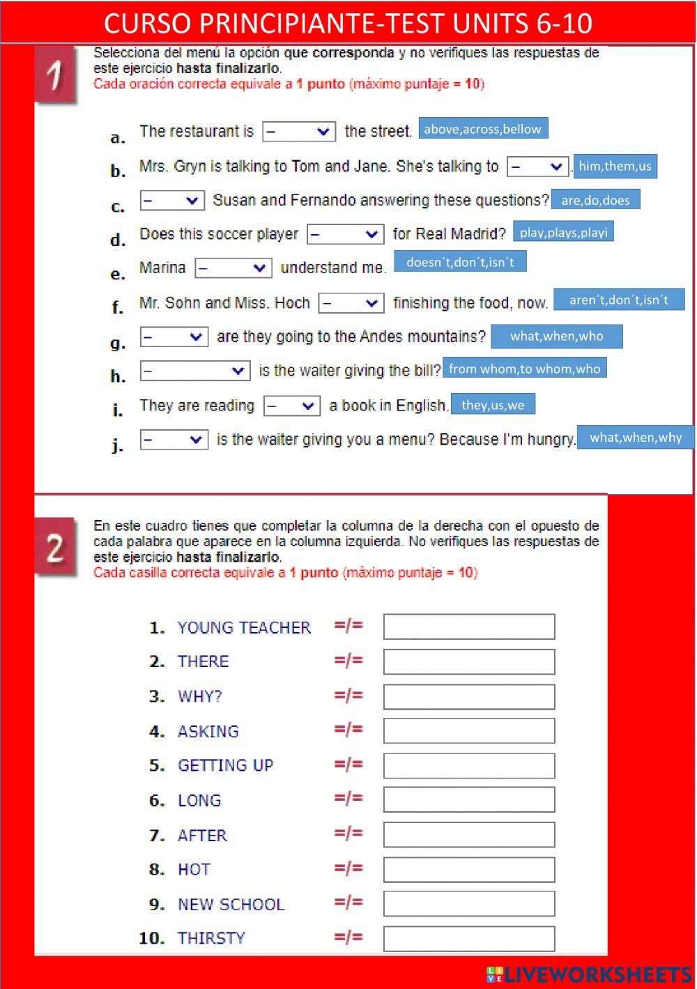 Curso principiante-test units 6-10