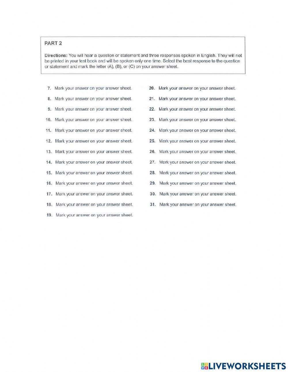 Mini-test part 2 worksheet | Live Worksheets