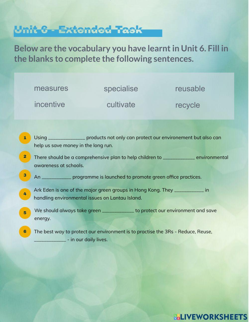 Unit 6 - Extended Task online exercise for | Live Worksheets