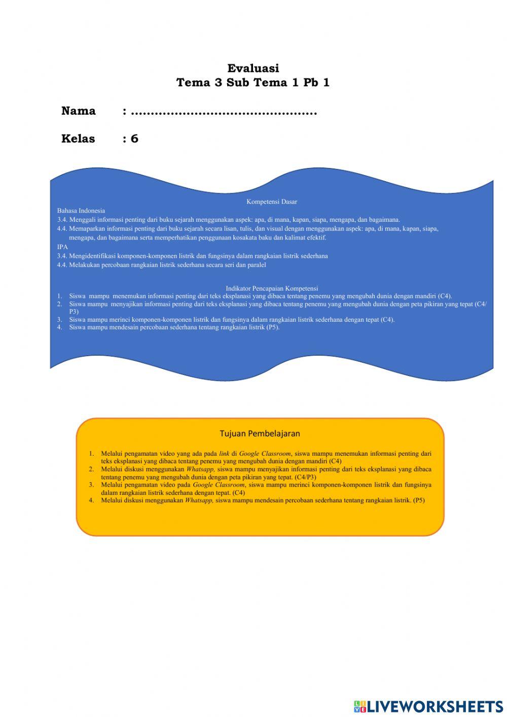 Evaluasi Tema 3 Sub Tema 1 Pb 1