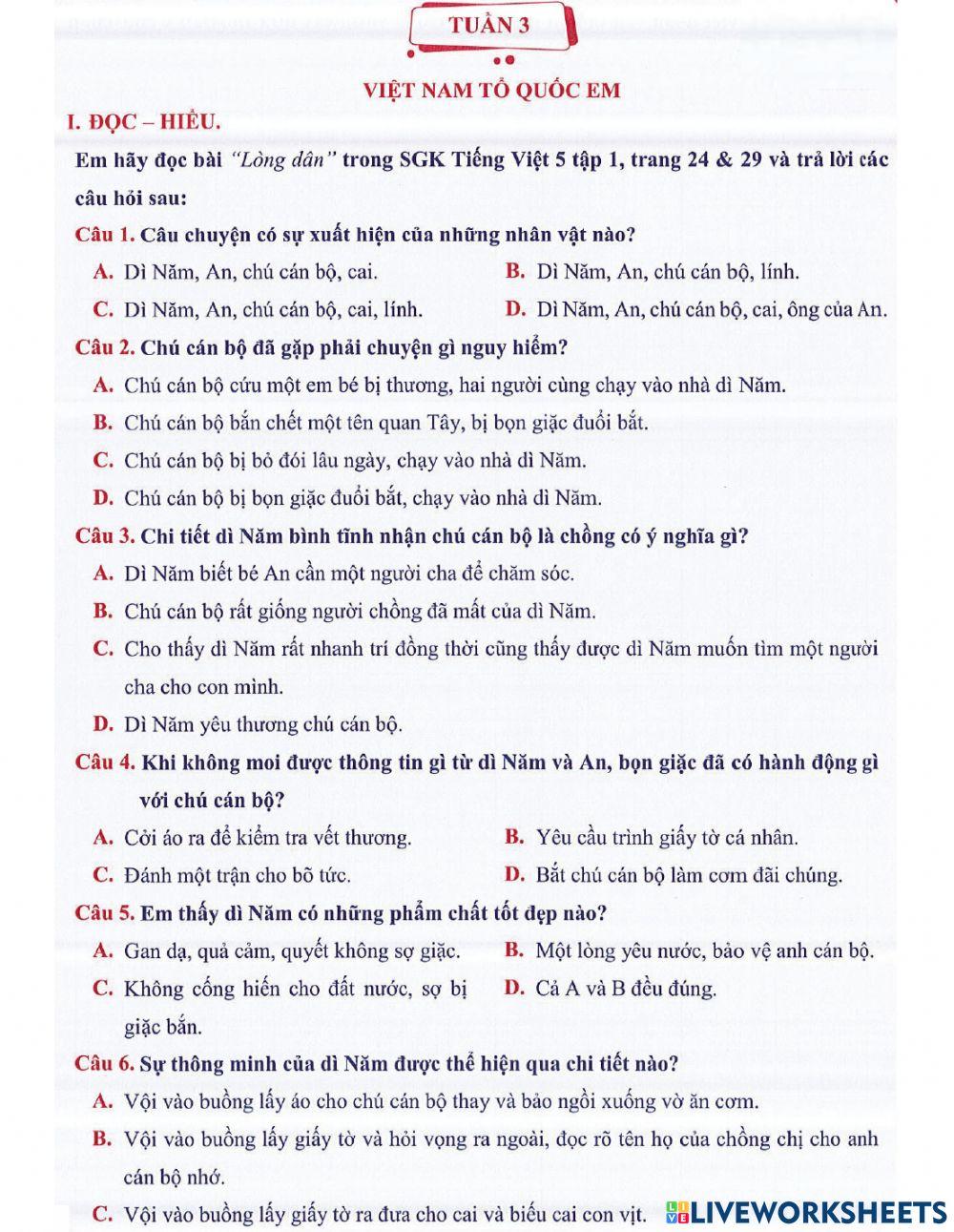 Môn Tiếng Việt 5 - Tuần 3