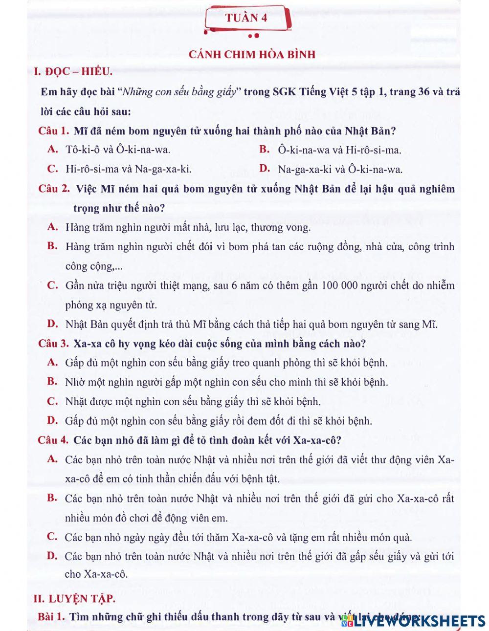 Môn Tiếng Việt 5 - Tuần 4