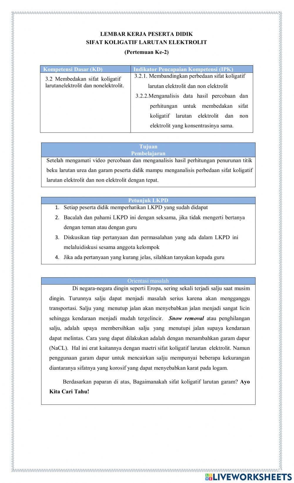 Penurunan titik beku larutan elektrolit