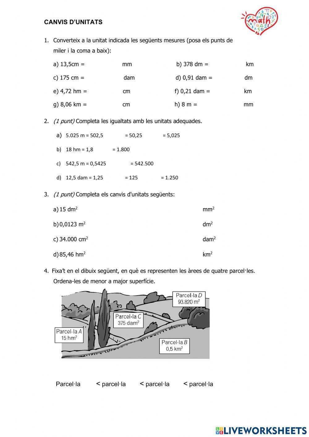 Canvis d'unitat longitud i superfície