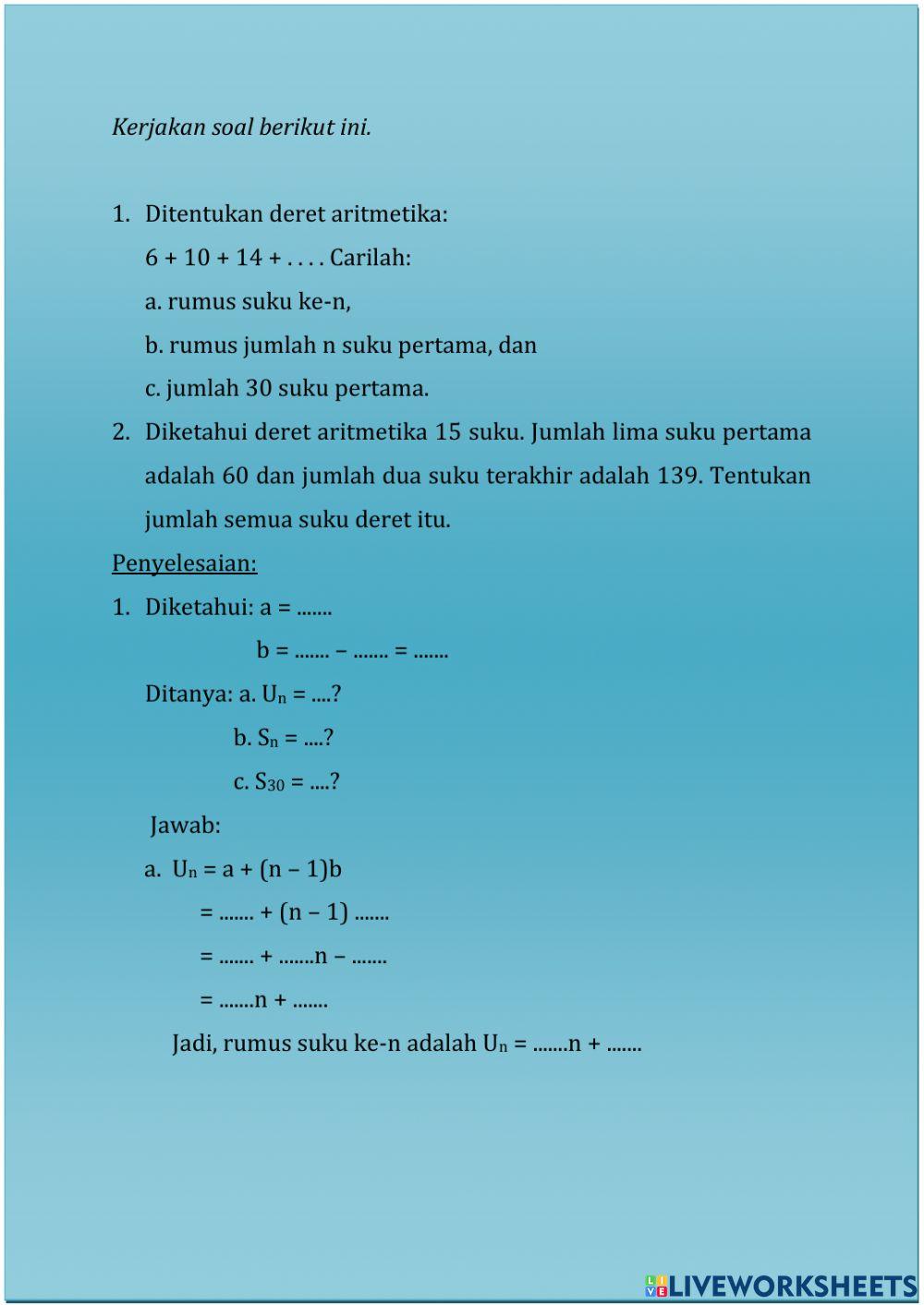 Deret Aritmatika Deret Aritmatika