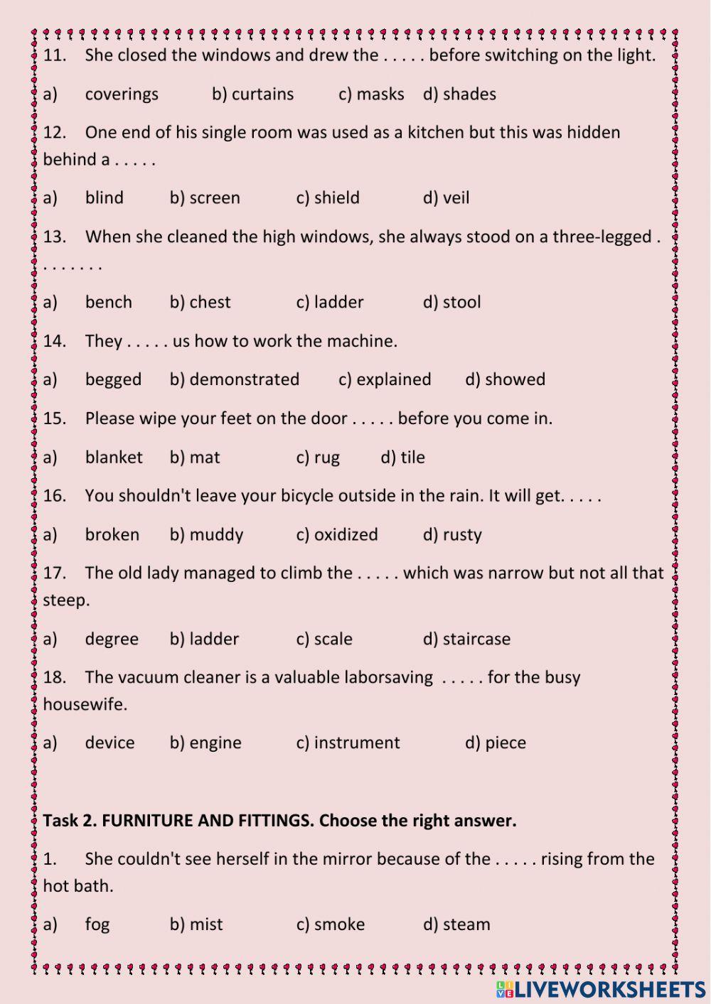 Furniture and fittings