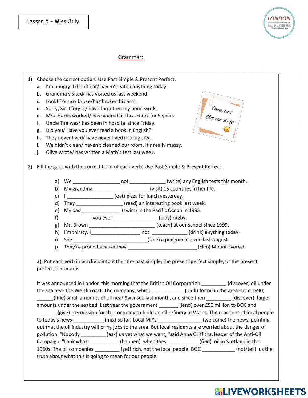 Past Simple vs Present Perfect