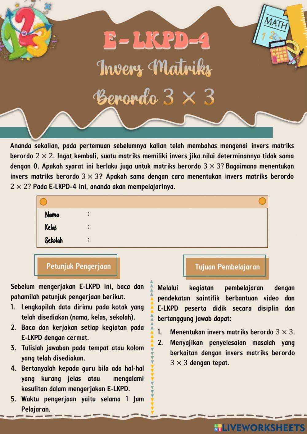 E-LKPD-4 INVERS MATRIKS BERORDO 3x3