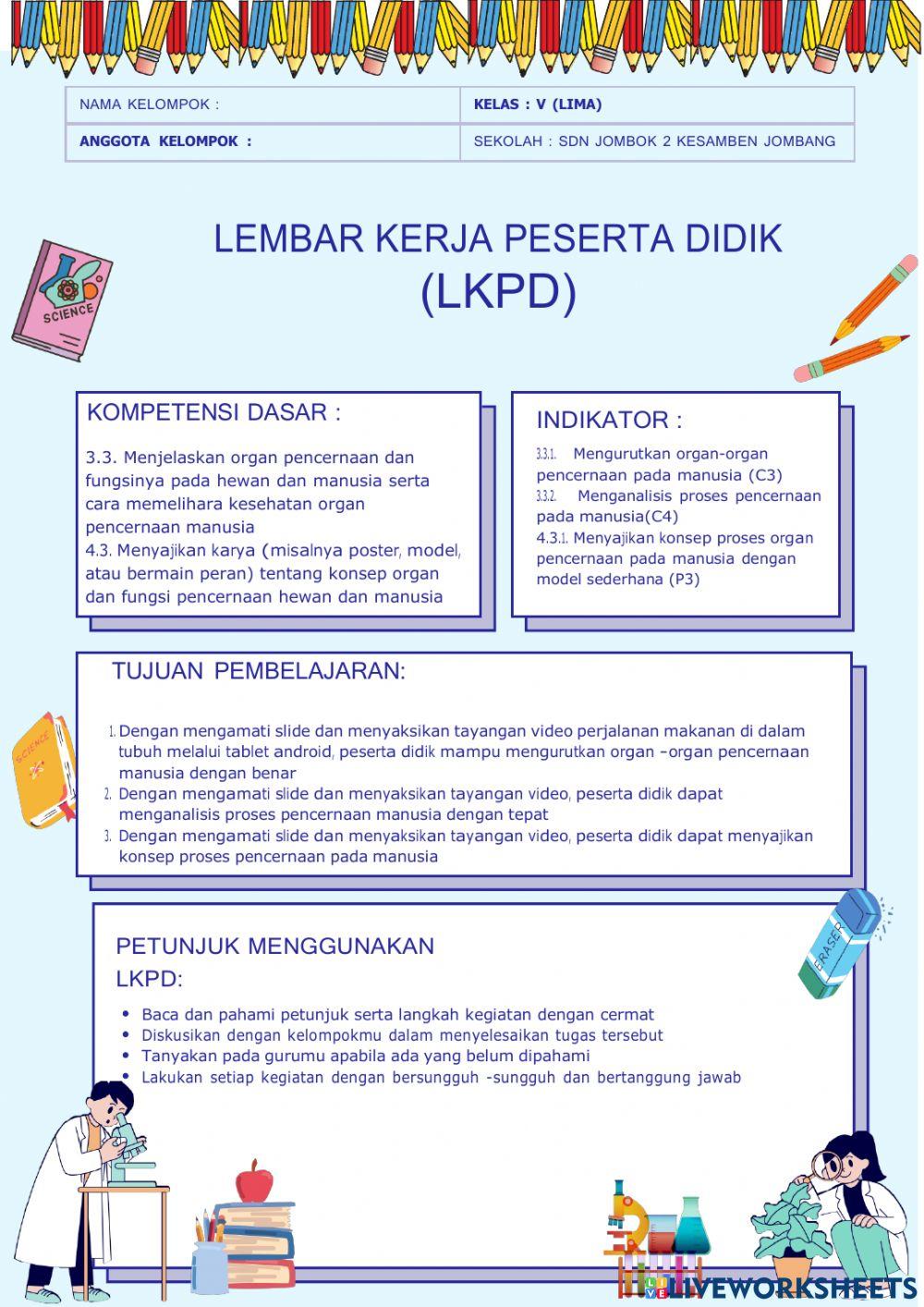 LKPD PERTEMUAN 1 ORGAN PENCERNAAN dan FUNGSINYA