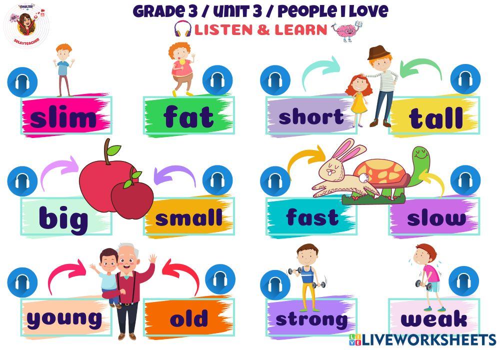 3th grade unıt 3 people I love -opposites
