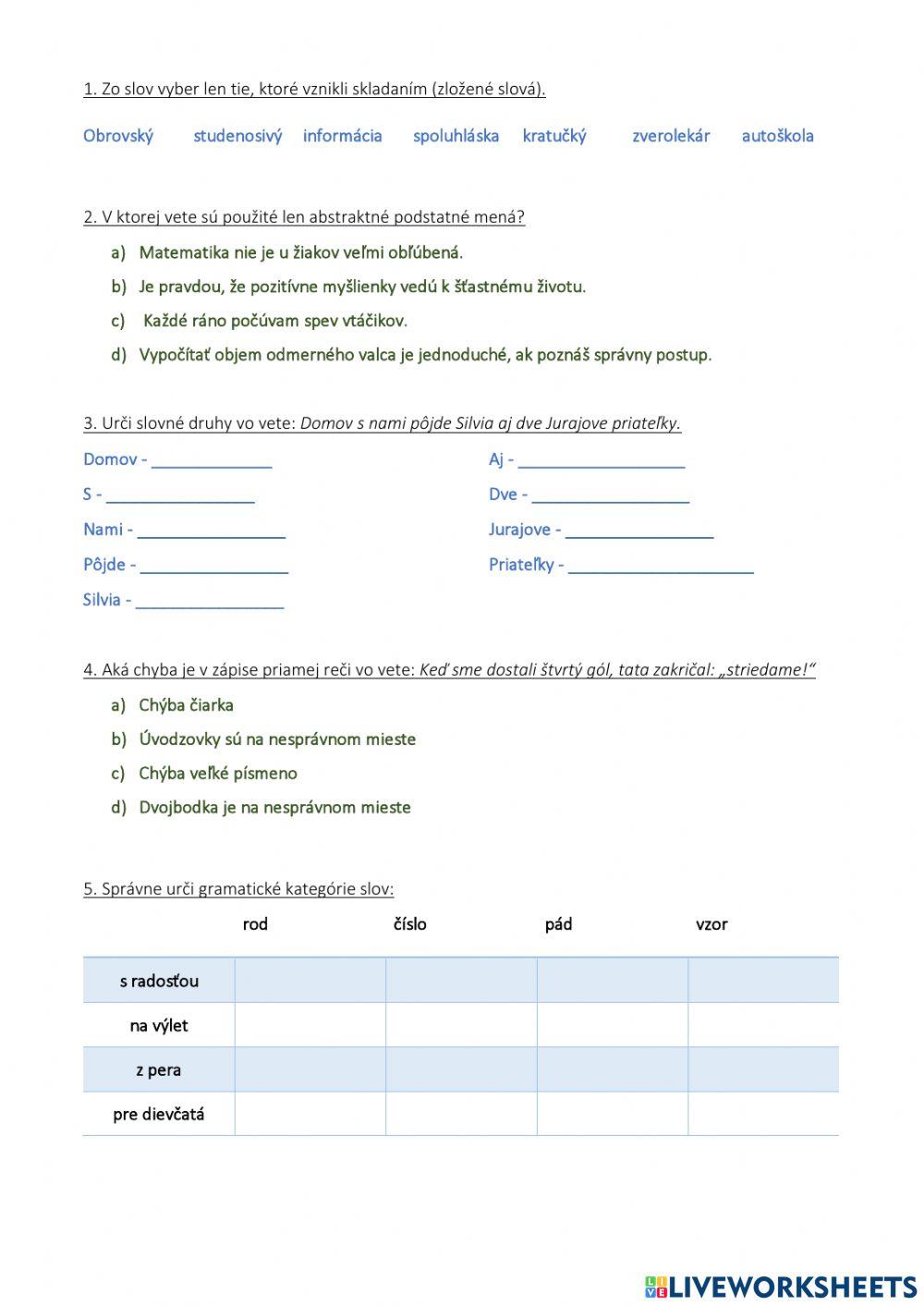 Opakovanie učiva 6. ročníka