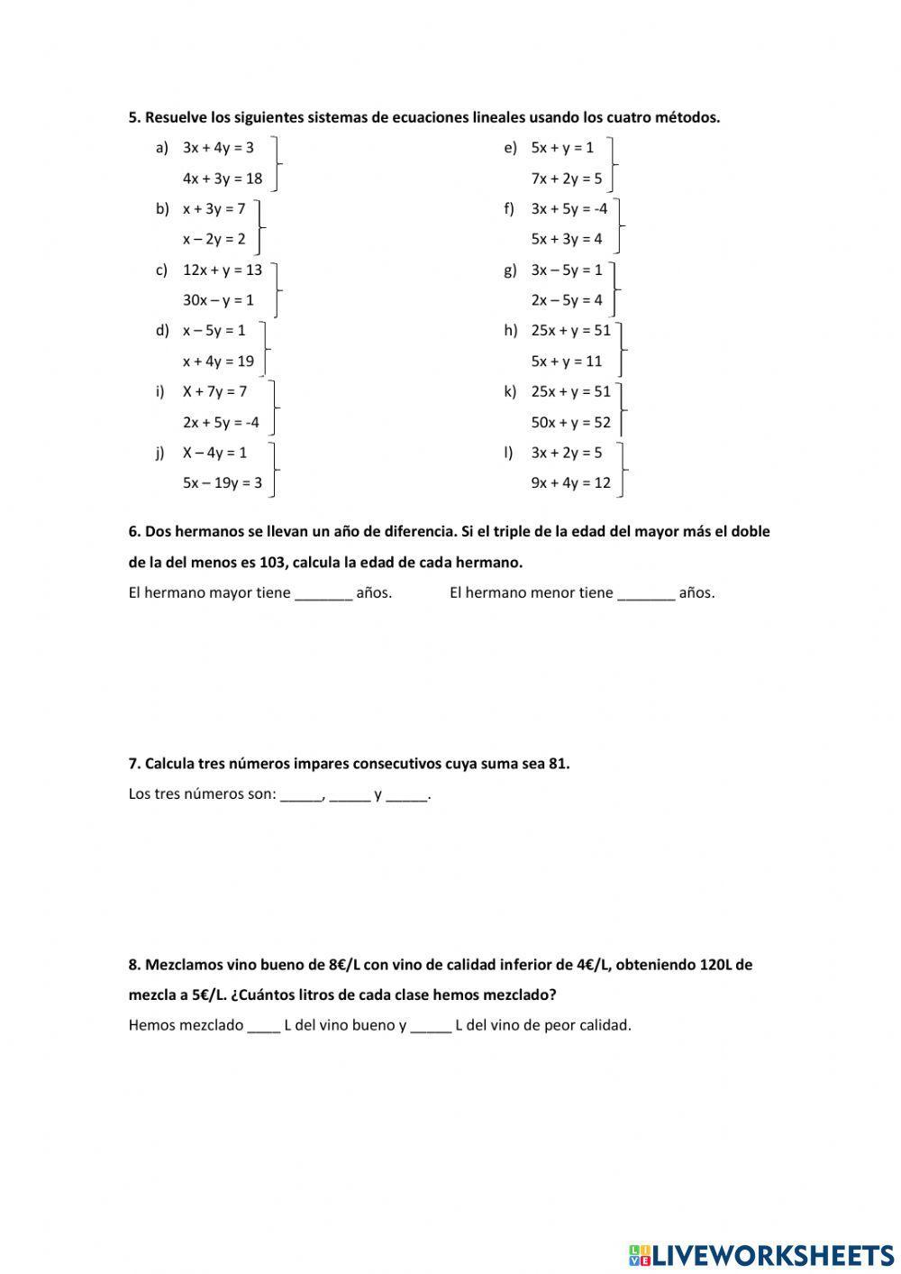 Ecuaciones y sistemas de ecuaciones