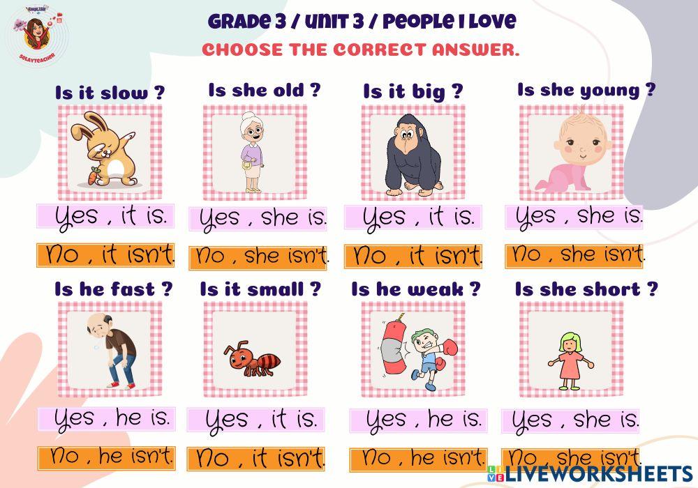 3th grade unıt 3 people I love adjectives