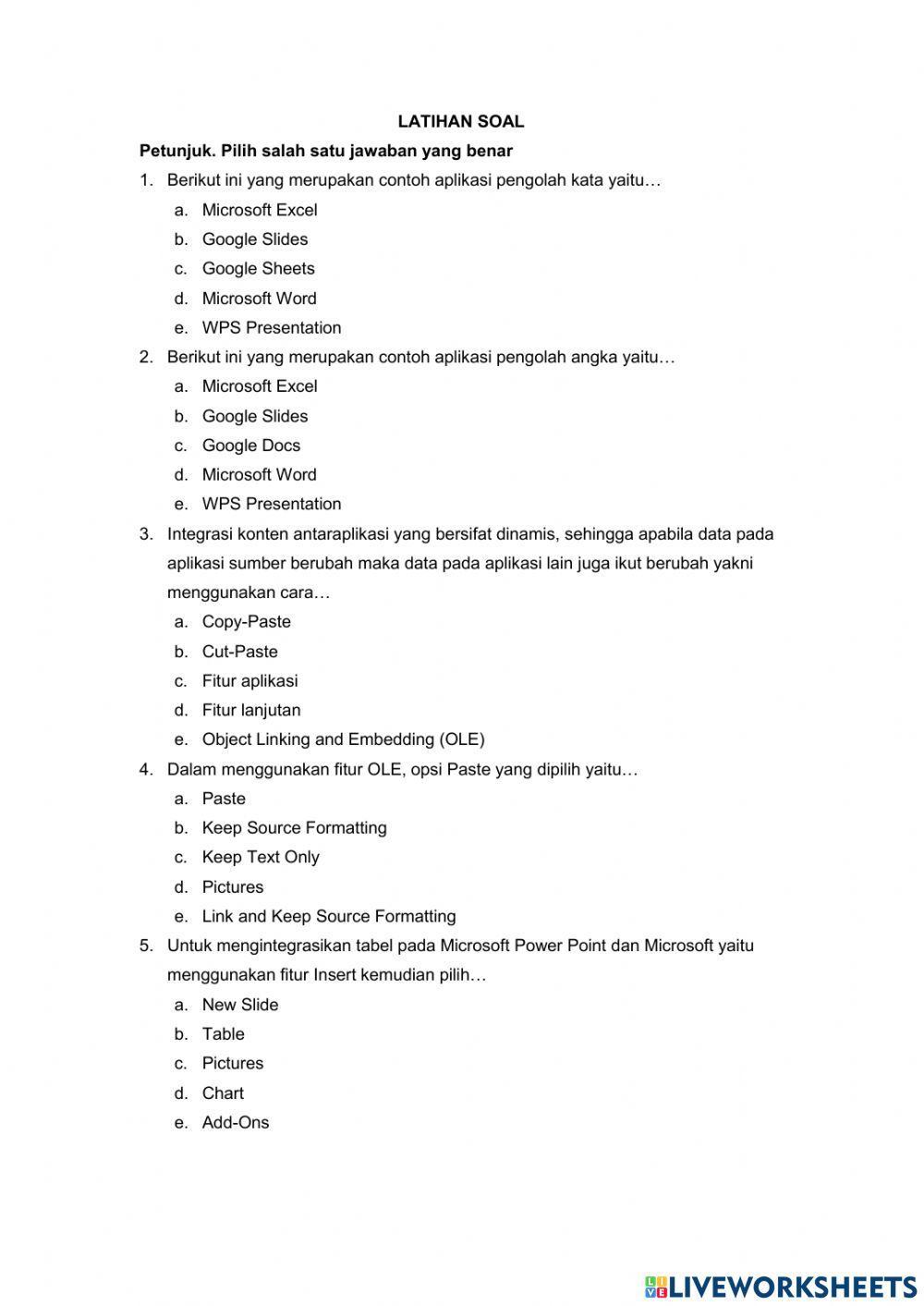 LKPD Informatika kelas X - TIK - Integrasi Konten Antaraplikasi Perkantoran