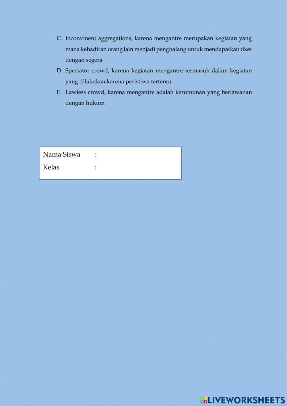 Soal evaluasi klasifikasi kelompok sosial