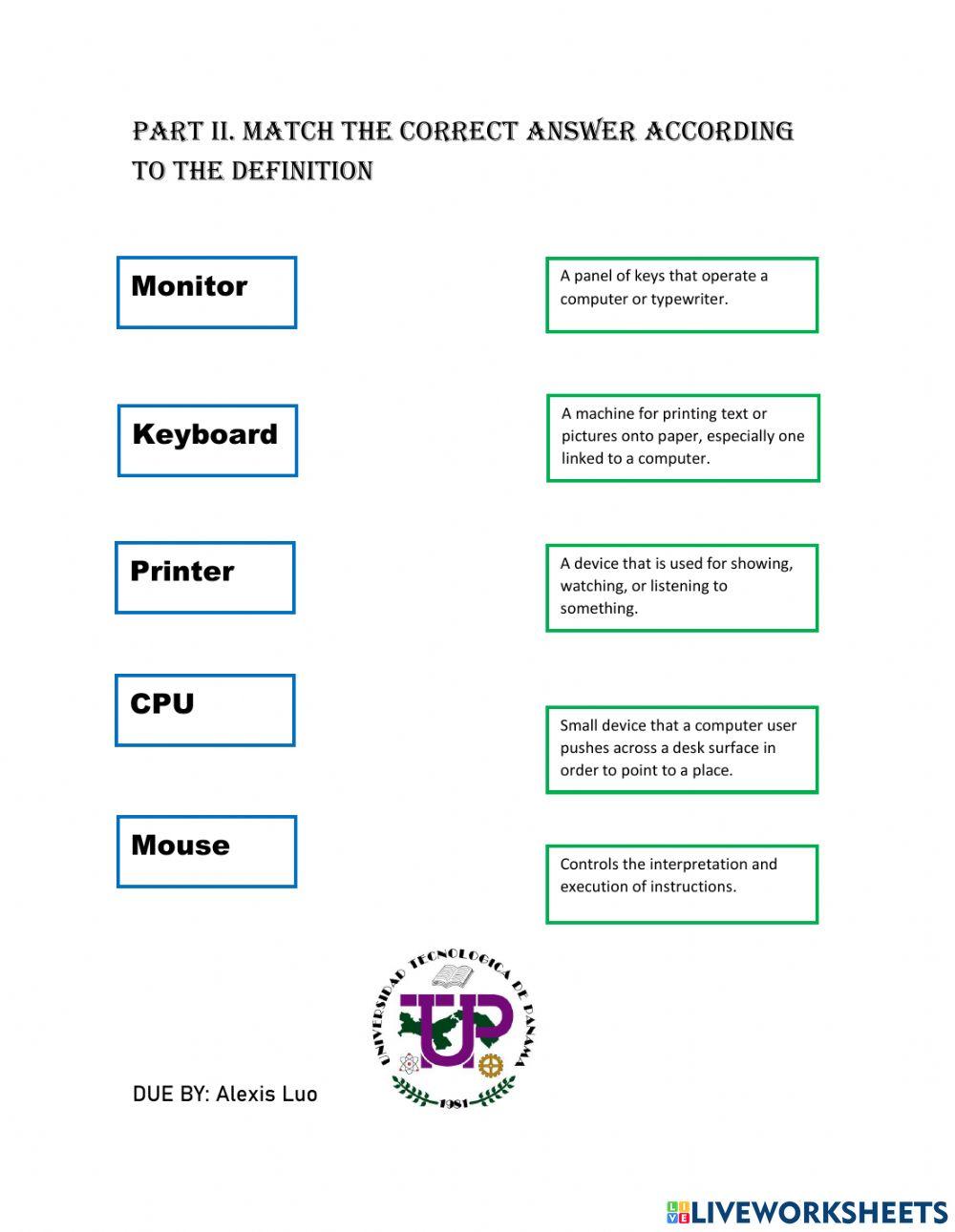 Parts of Computers worksheet | Live Worksheets