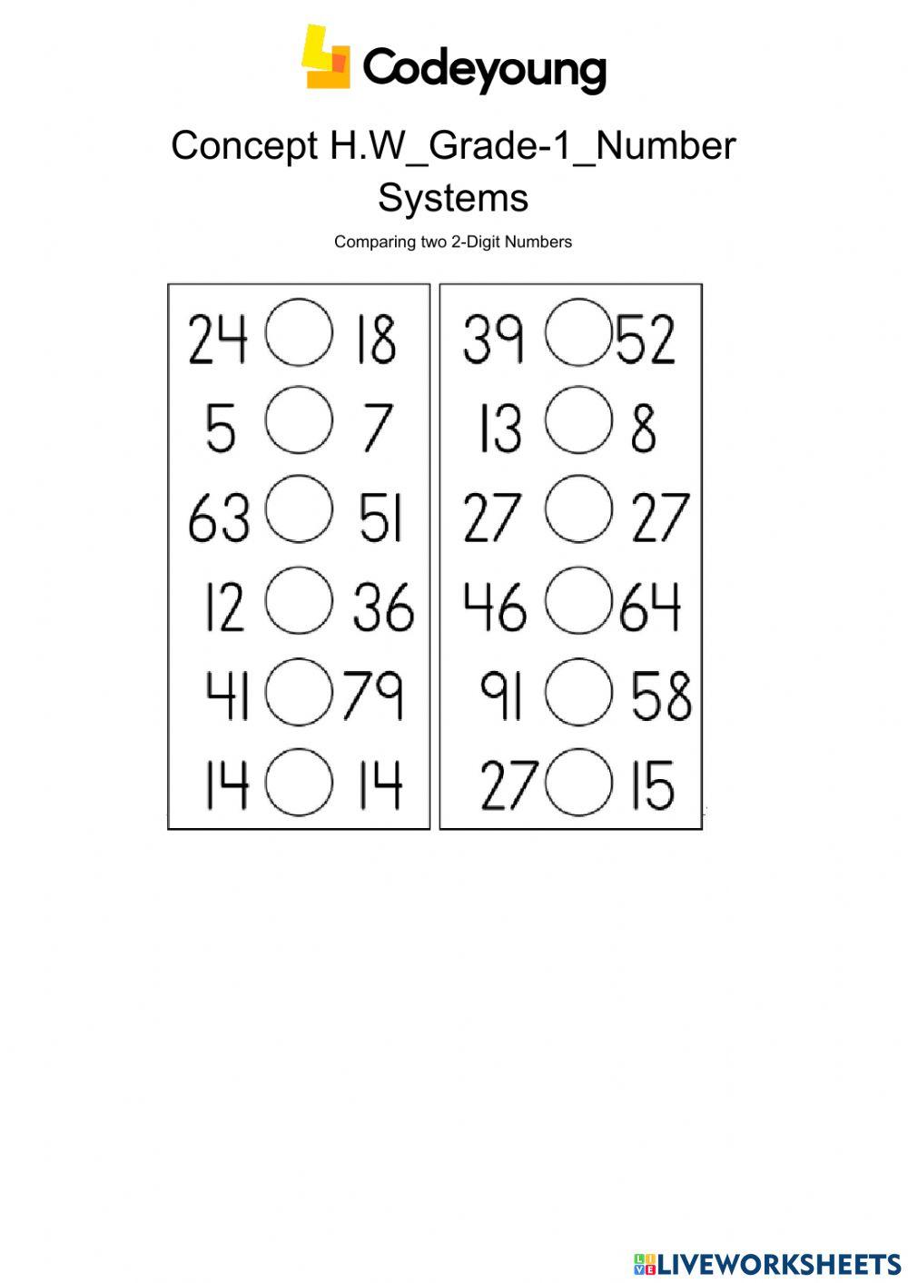Comparing two 2-Digit Numbers-Concept H.W