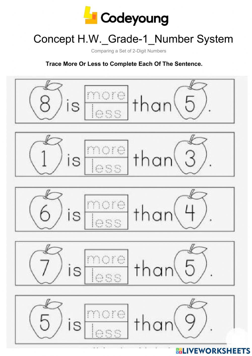 Comparing a Set of 2-Digit Numbers-Concept H.W
