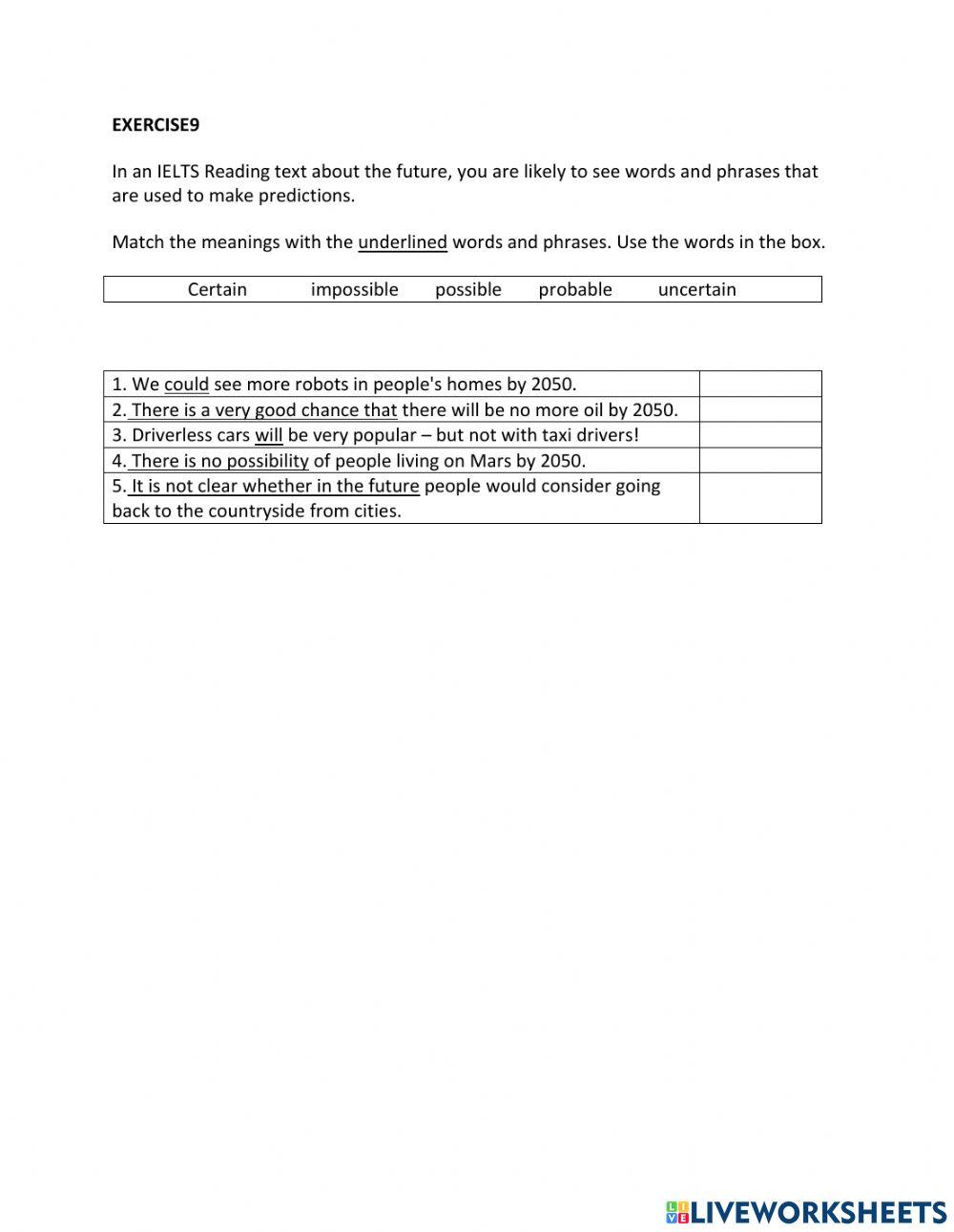 IE1, Unit 3, Reading, Exercise 9