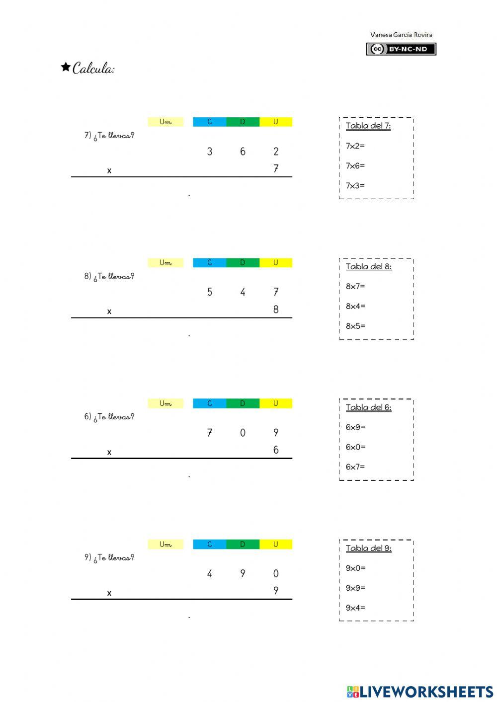 Multiplicaciones - 1 cifra
