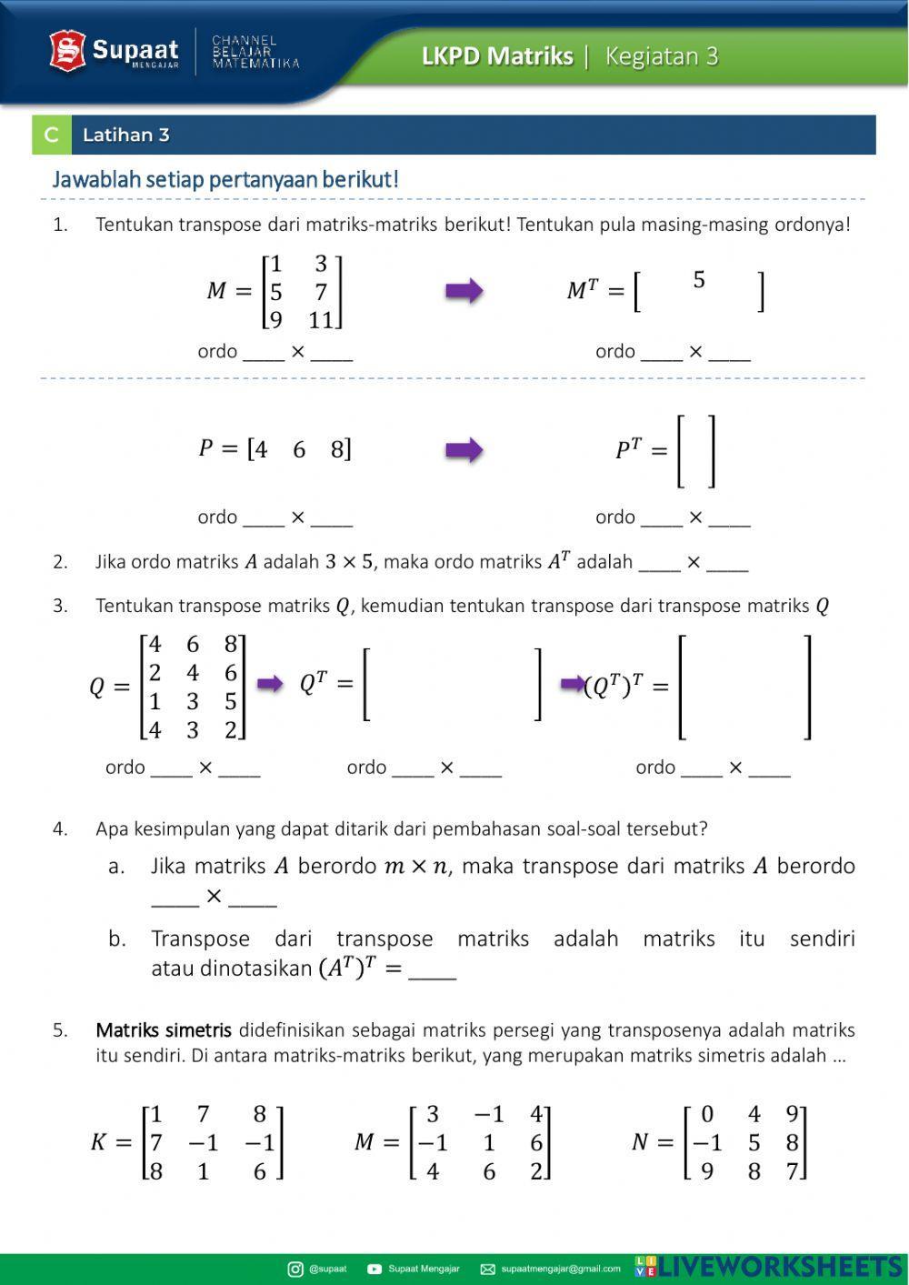 LKPD Matriks - Kegiatan 3 - Transpose dan Kesamaan Matriks