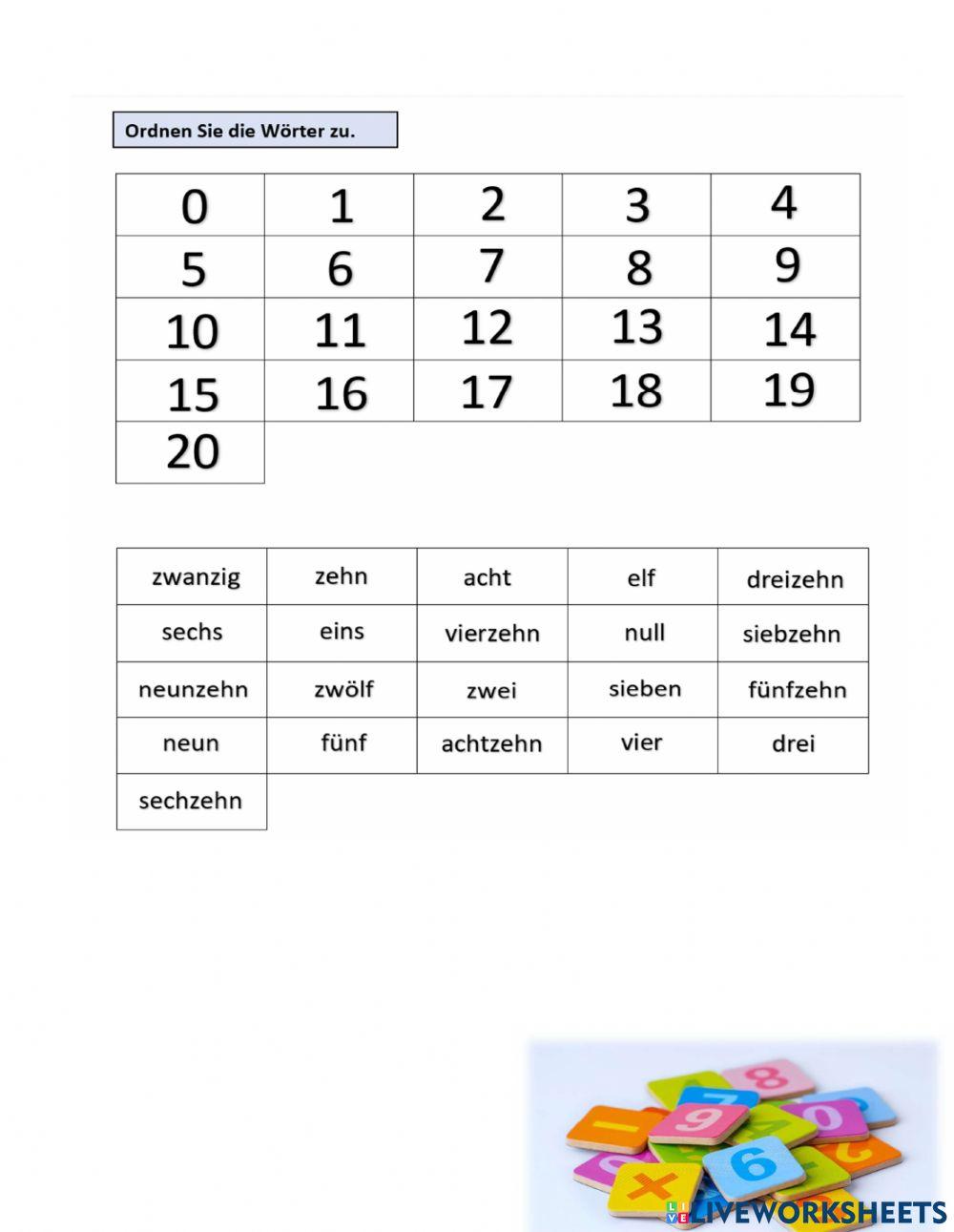 Deutsche Zahlen (0 bis 20)