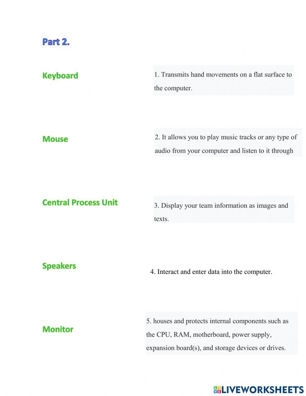 Parts the computers worksheet | Live Worksheets