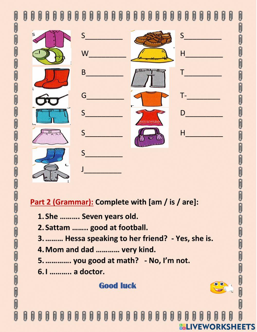 Food & Clothes vocabulary & verb be