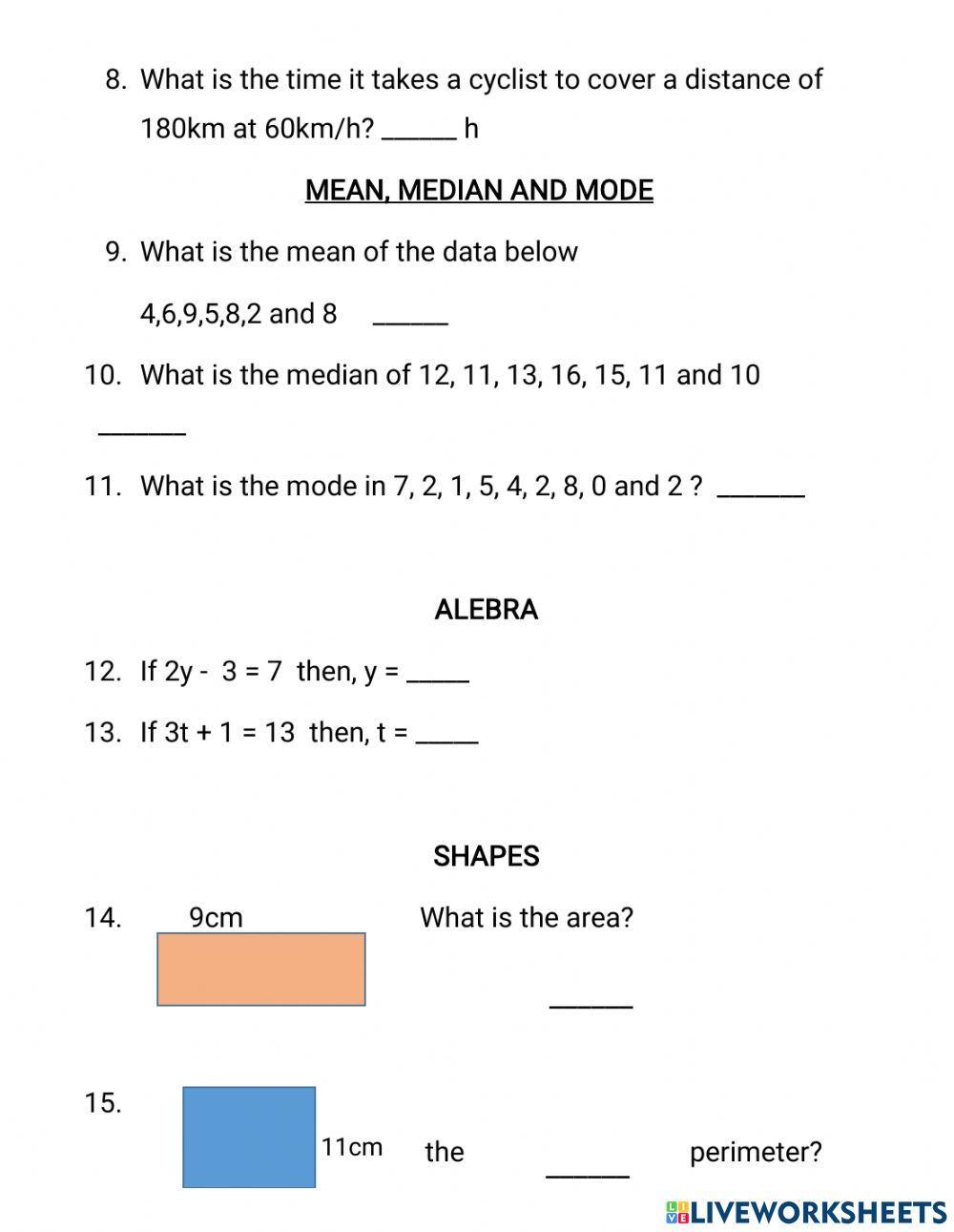 Ratio, Proportion, Shapes, average speed.