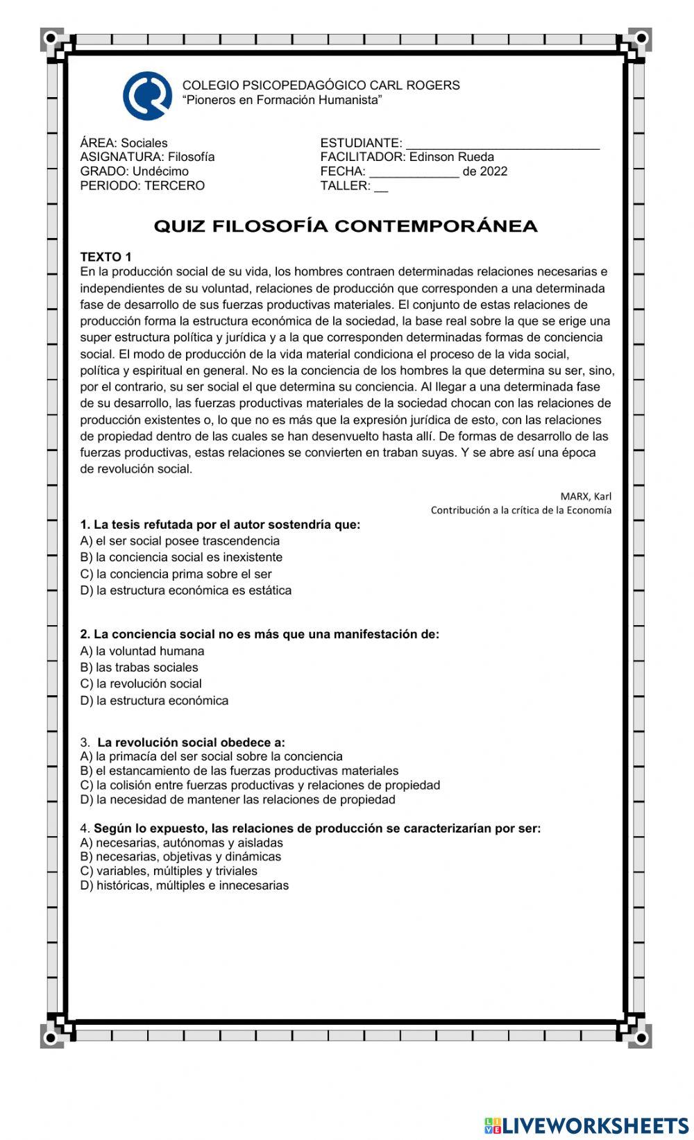 Quiz Filosofía 11 tercer periodo