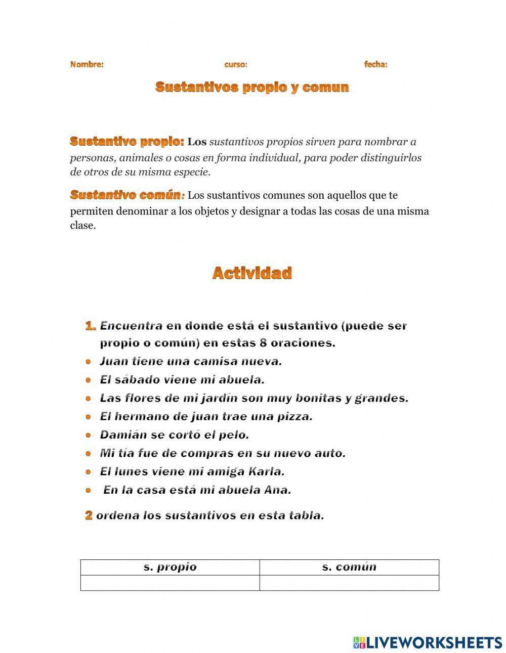 Sustantivos propios y comunes