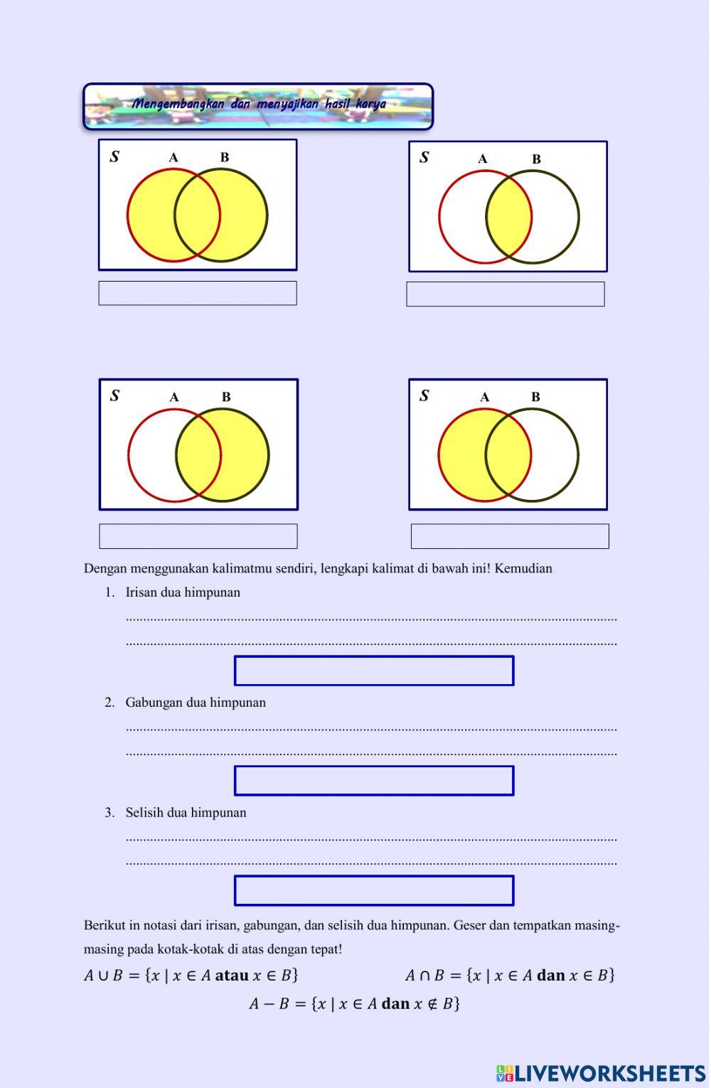 LKPD - Irisan, Gabungan, dan Selisih Dua Himpunan