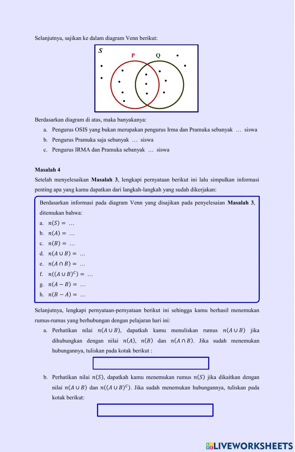 LKPD - Irisan, Gabungan, dan Selisih Dua Himpunan