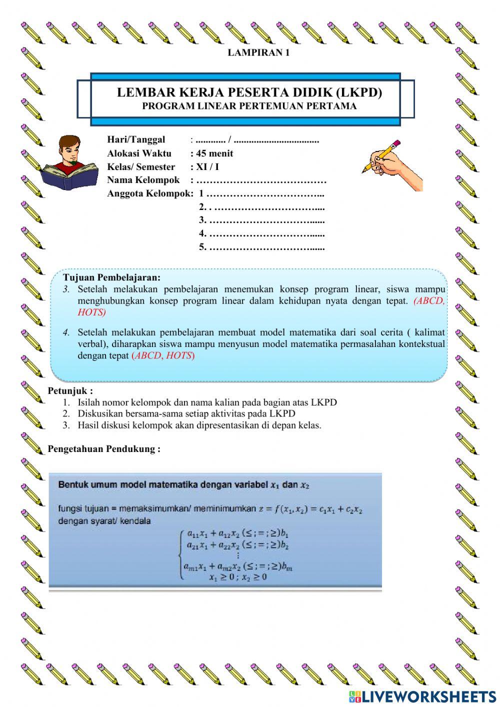 Menentukan model matematika