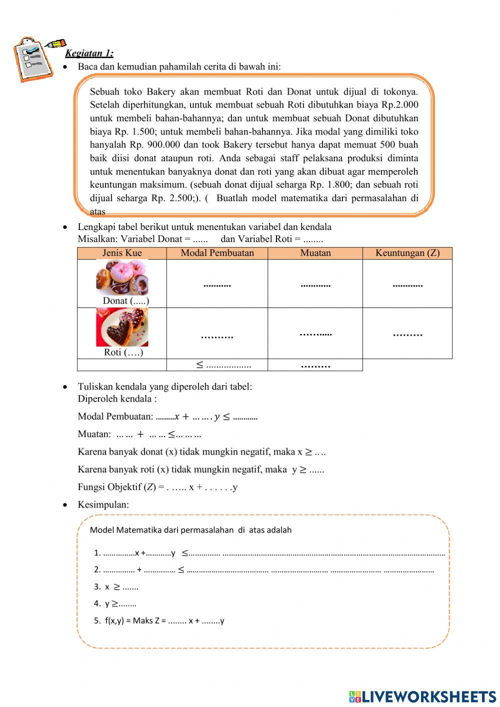 Menentukan model matematika