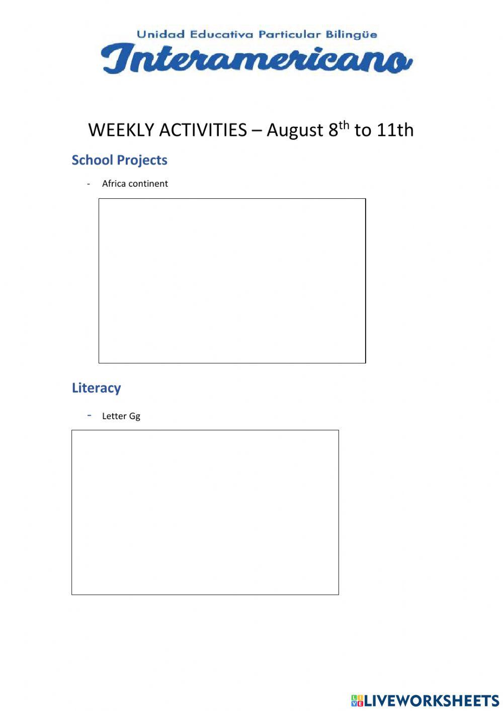 Weekly activities 14