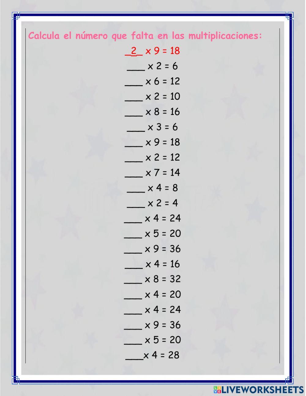 Ejercicios de las tablas del 2 y del 4