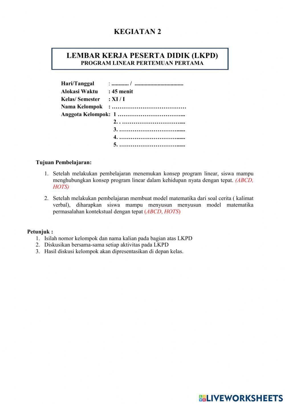 Menentukan model matematika masalah minimum