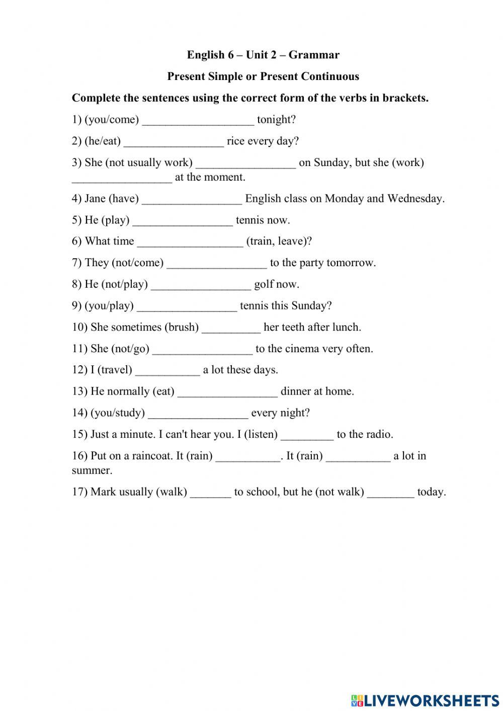 English 6 - Unit 3 - Grammar