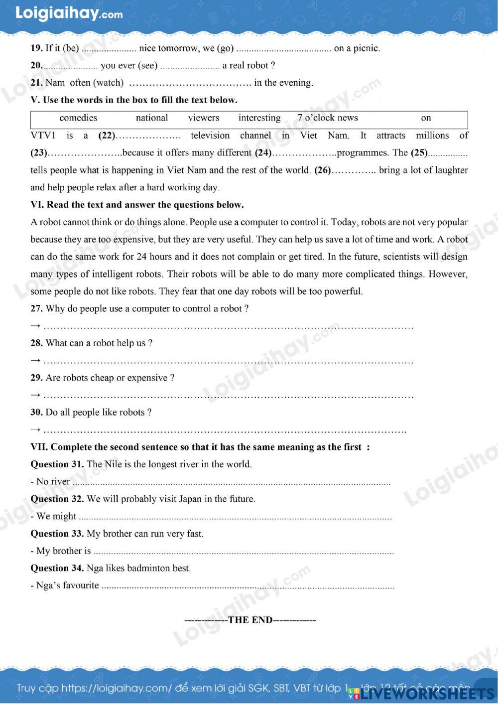 Đề ôn lớp 6 lên 7 đề 1