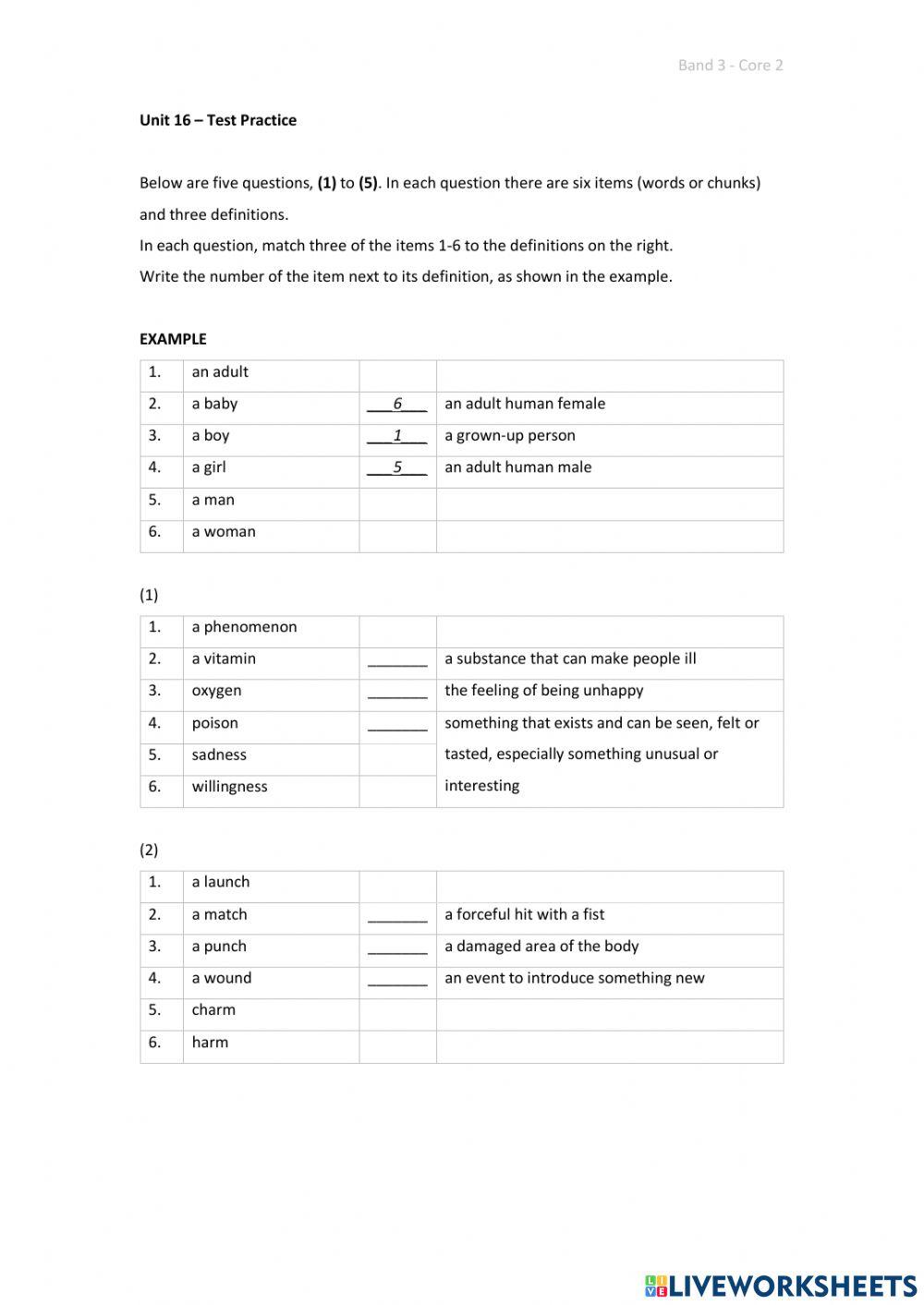 Band 3 (Core 2) - Unit 16 - Test
