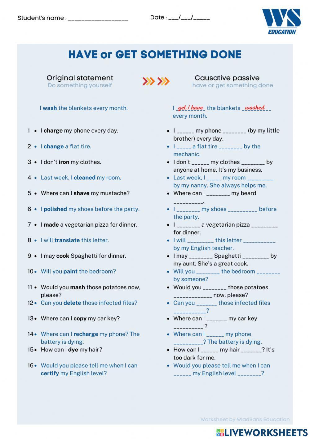 Causative have or get - have or get something done