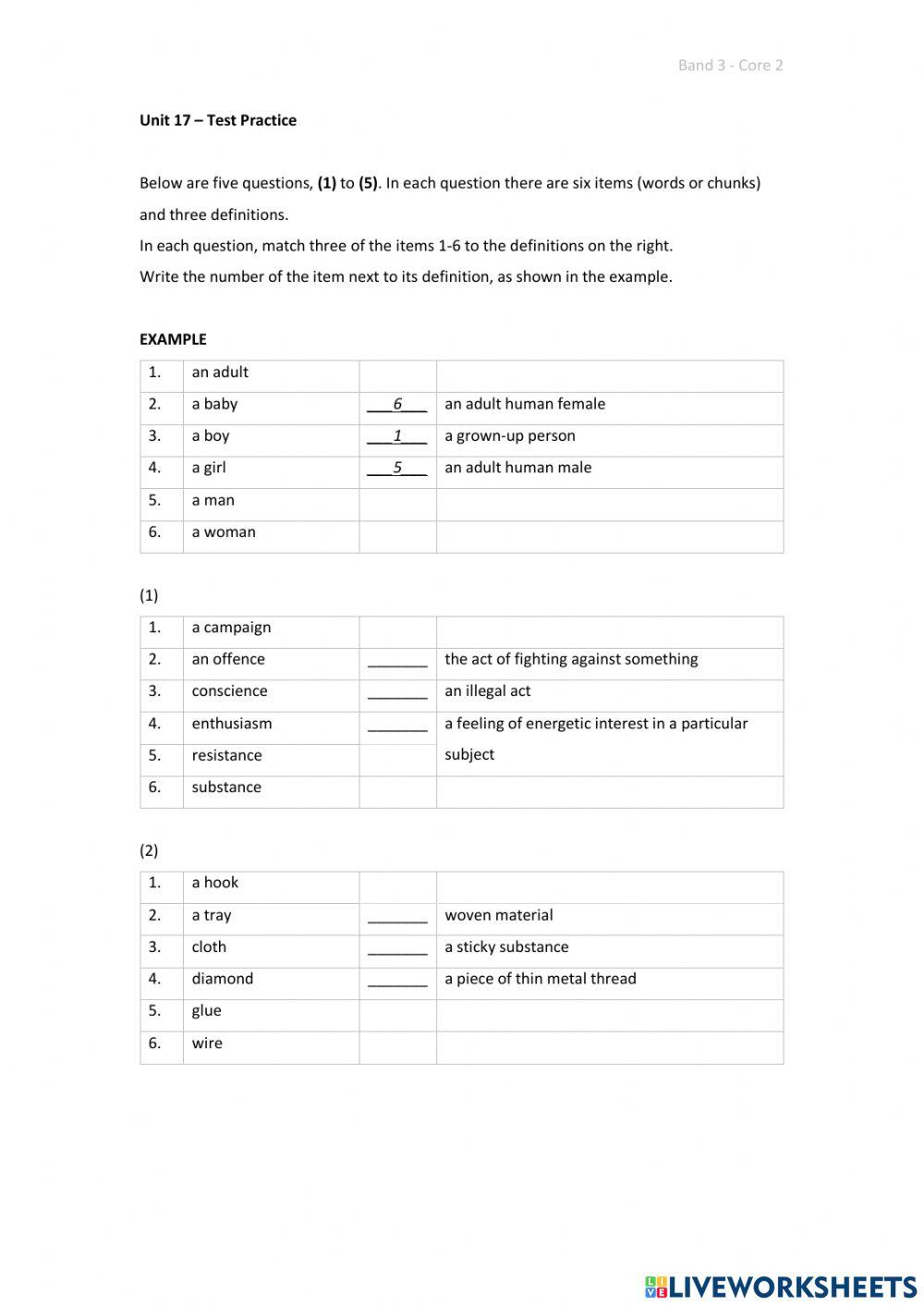 Band 3 (Core 2) - Unit 17 - Test