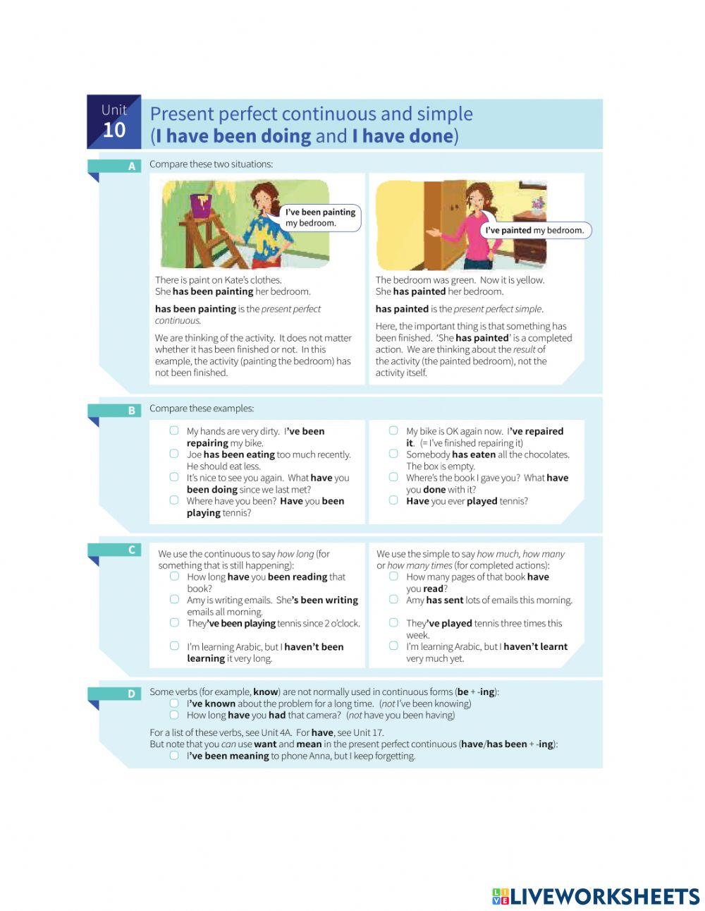 Present perfect simple and continuous