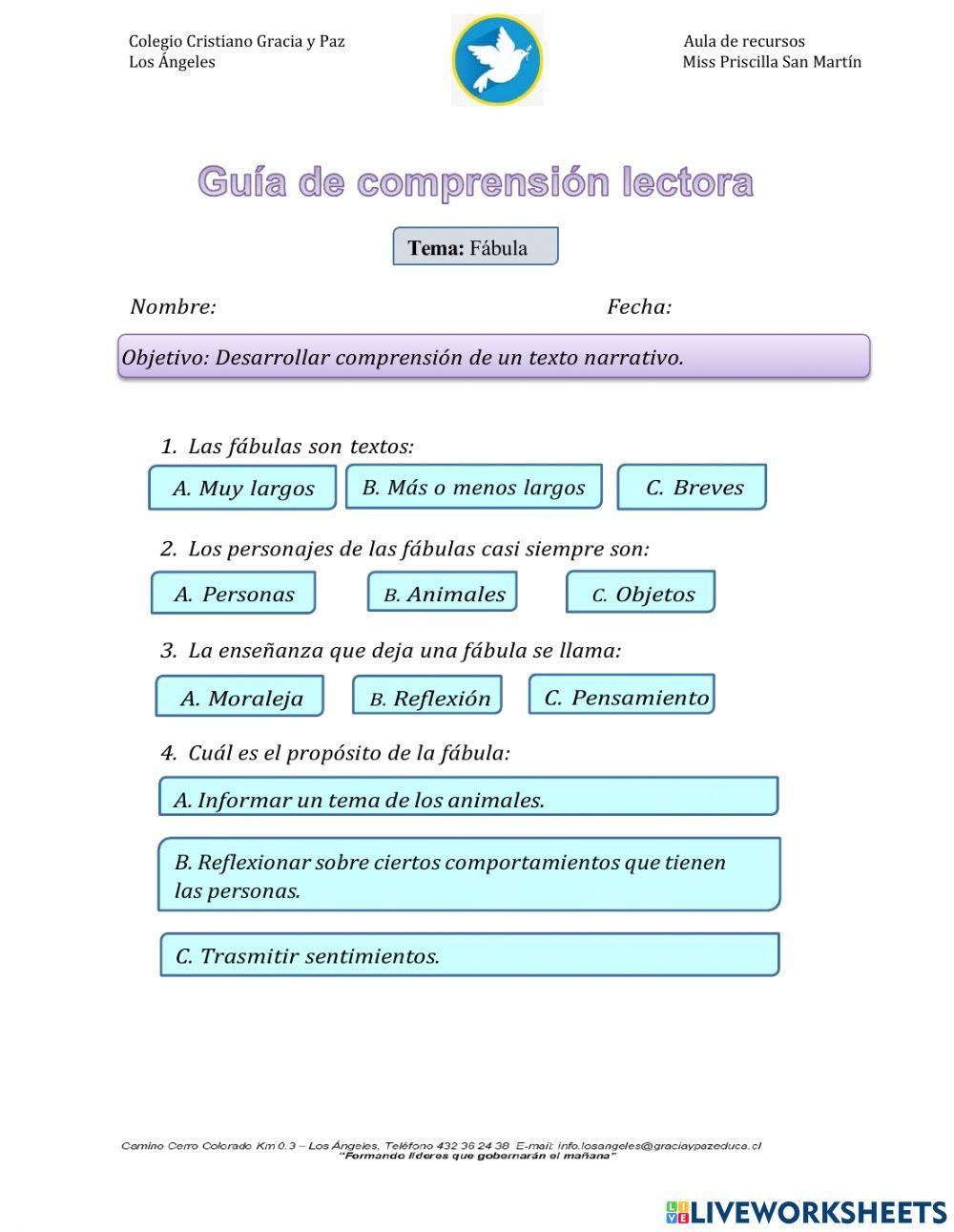 Comprensión de un texto -La fábula-